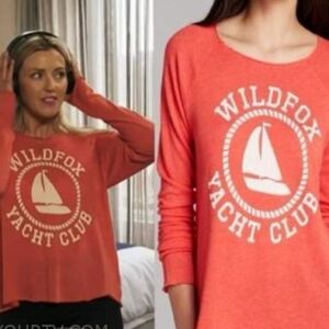 Wildfox Yacht Club Orange Distressed‎ Graphic Long Sleeve Tee Size Medium